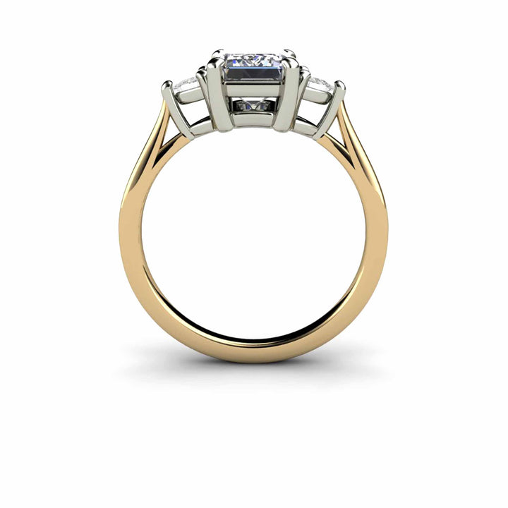 Gray Moissanite Engagement Ring Emerald Cut 3 Stone with Trillions, Rare Earth Jewelry