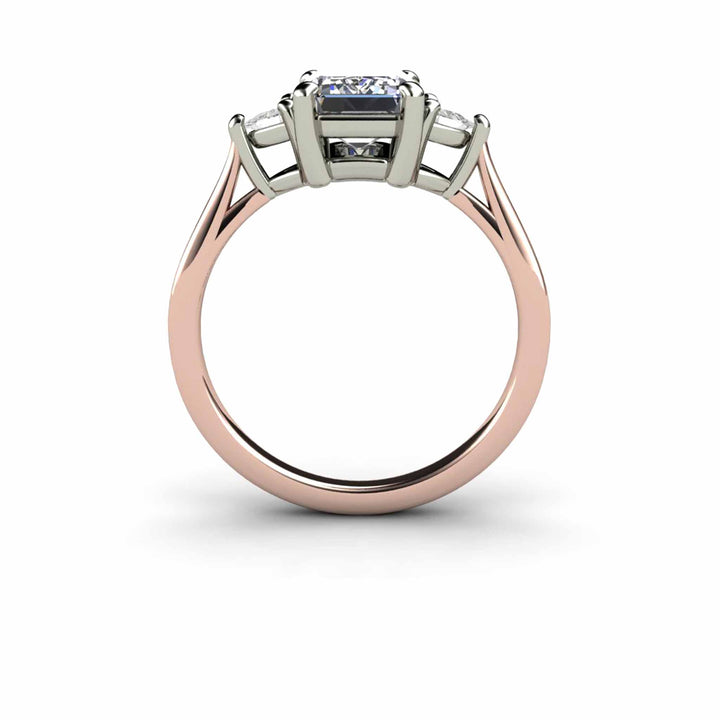 Gray Moissanite Engagement Ring Emerald Cut 3 Stone with Trillions, Rare Earth Jewelry
