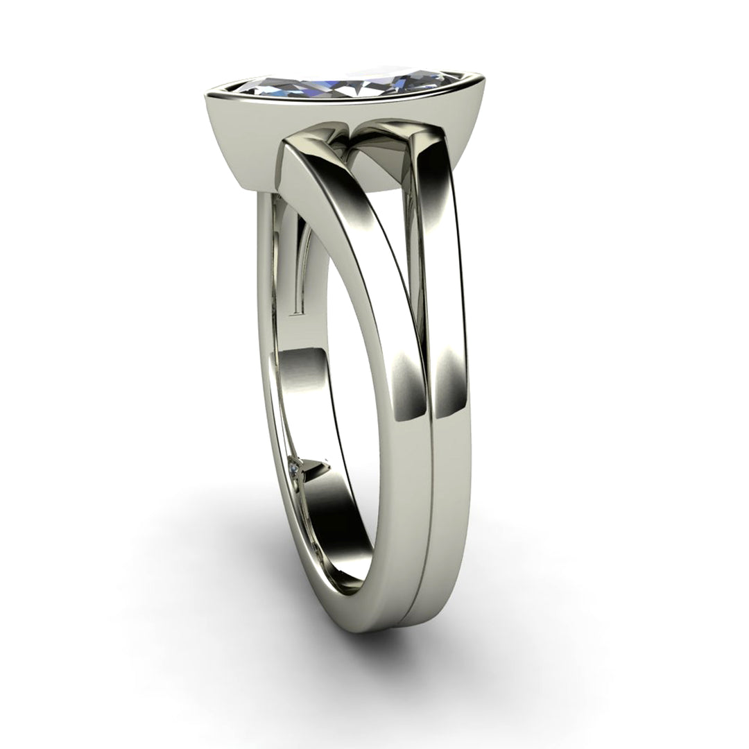 Marquise Cut Moissanite Engagement Ring | Bezel Set Split Shank Solitaire, Rare Earth Jewelry