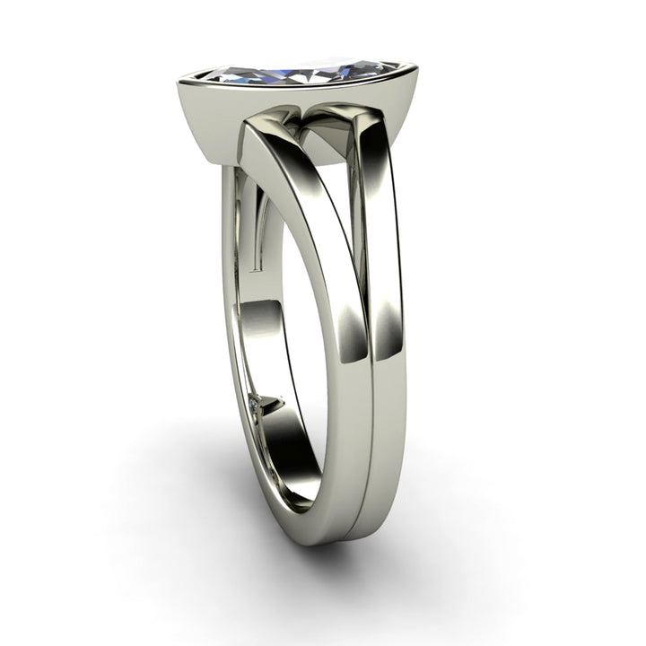 Marquise Cut Moissanite Engagement Ring | Bezel Set Split Shank Solitaire, Rare Earth Jewelry