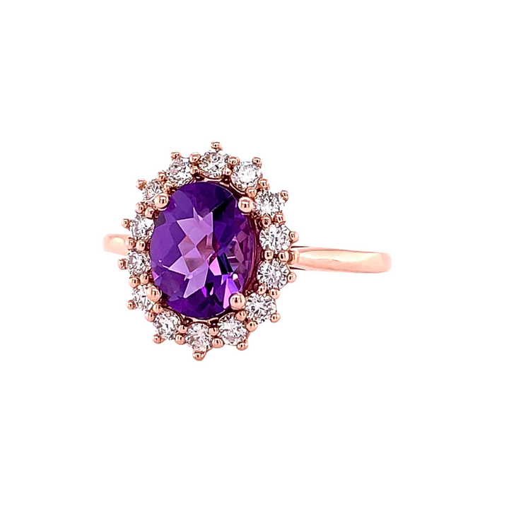 Vintage Inspired Amethyst and Diamond Ring | Oval Amethyst with Diamond Halo, Rare Earth Jewelry