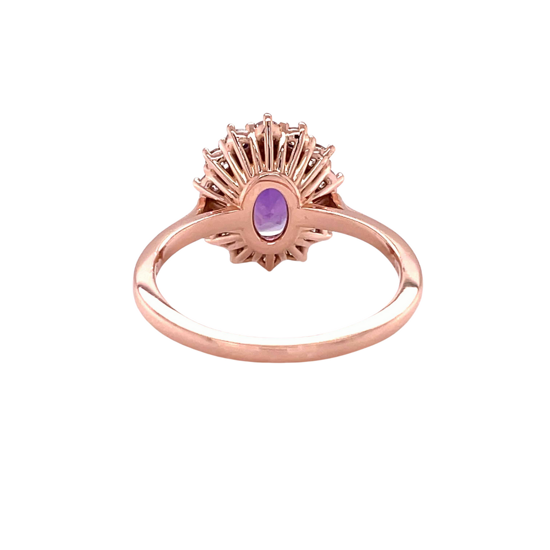 Vintage Inspired Amethyst and Diamond Ring | Oval Amethyst with Diamond Halo, Rare Earth Jewelry