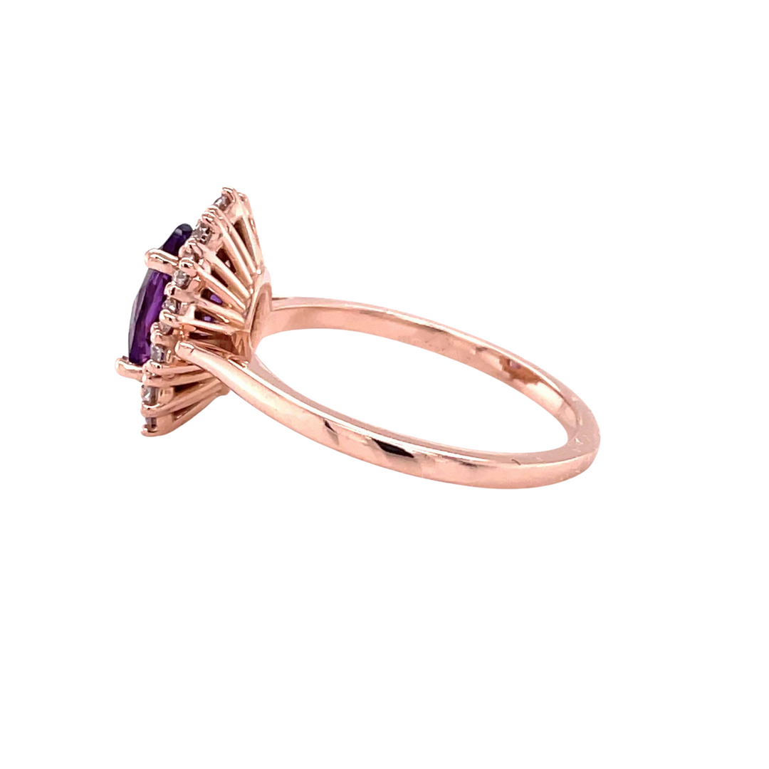 Vintage Inspired Amethyst and Diamond Ring | Oval Amethyst with Diamond Halo, Rare Earth Jewelry