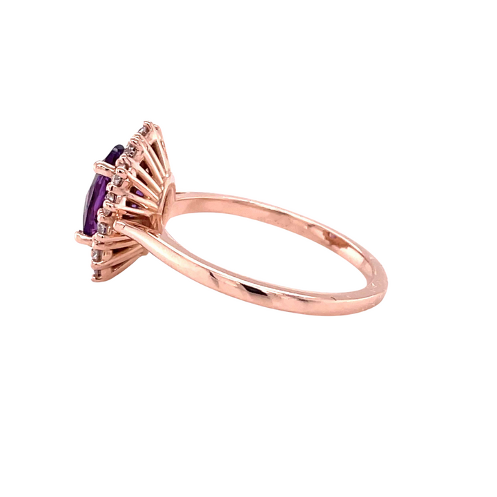 Vintage Inspired Amethyst and Diamond Ring | Oval Amethyst with Diamond Halo, Rare Earth Jewelry