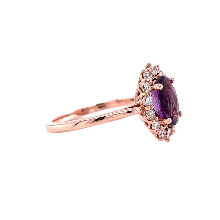 Vintage Inspired Amethyst and Diamond Ring | Oval Amethyst with Diamond Halo, Rare Earth Jewelry