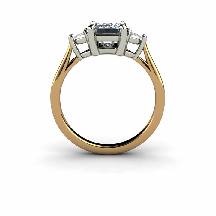 Gray Moissanite Engagement Ring Emerald Cut 3 Stone with Trillions, Rare Earth Jewelry