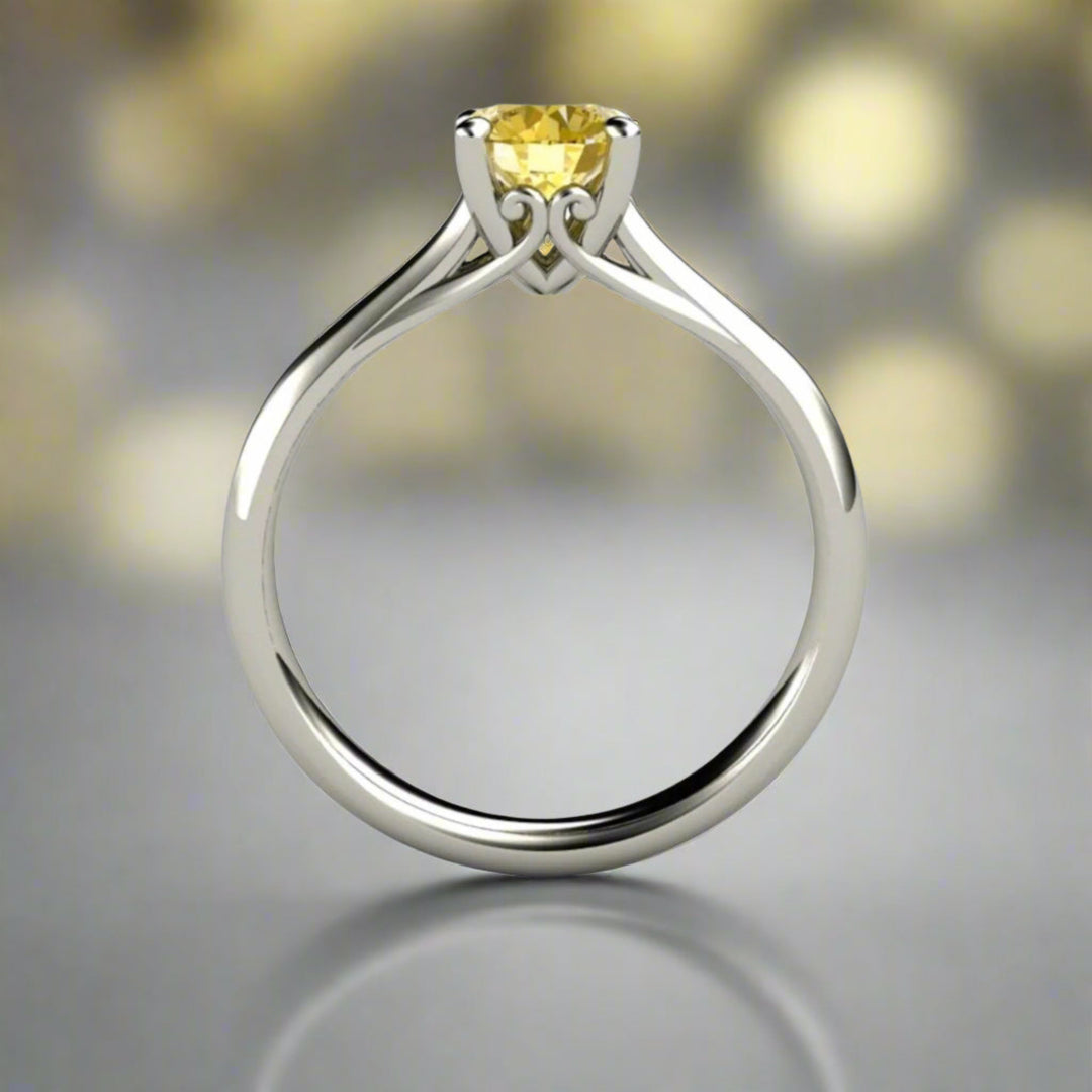 Yellow Sapphire Solitaire Engagement Ring, Round Natural Sapphire Ring, Ceylon Sapphire from Sri Lanka in Vintage Style Filigree Setting in Gold or Platinum | Rare Earth Jewelry
