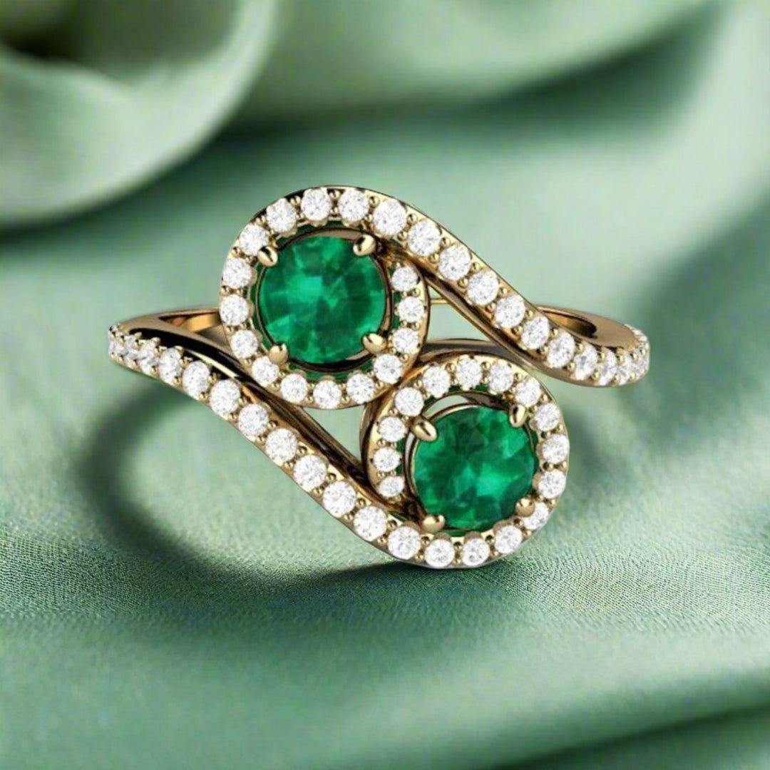 Antique Style Toi et Moi Emerald Ring | Edwardian Two Stone Engagement or Birthstone Ring, Rare Earth Jewelry