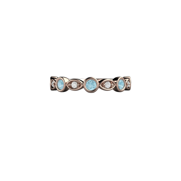 Natural Aquamarine Ring with Diamonds, Aquamarine Stacking Ring March Birthday Gift in 14K Rose Gold