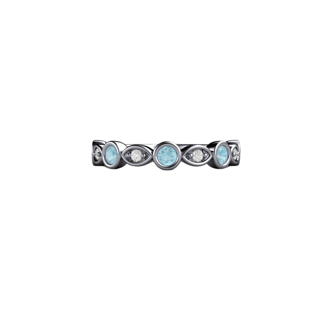 Platinum Aquamarine Ring Diamond Accents Wedding Ring March Birthstone Ring