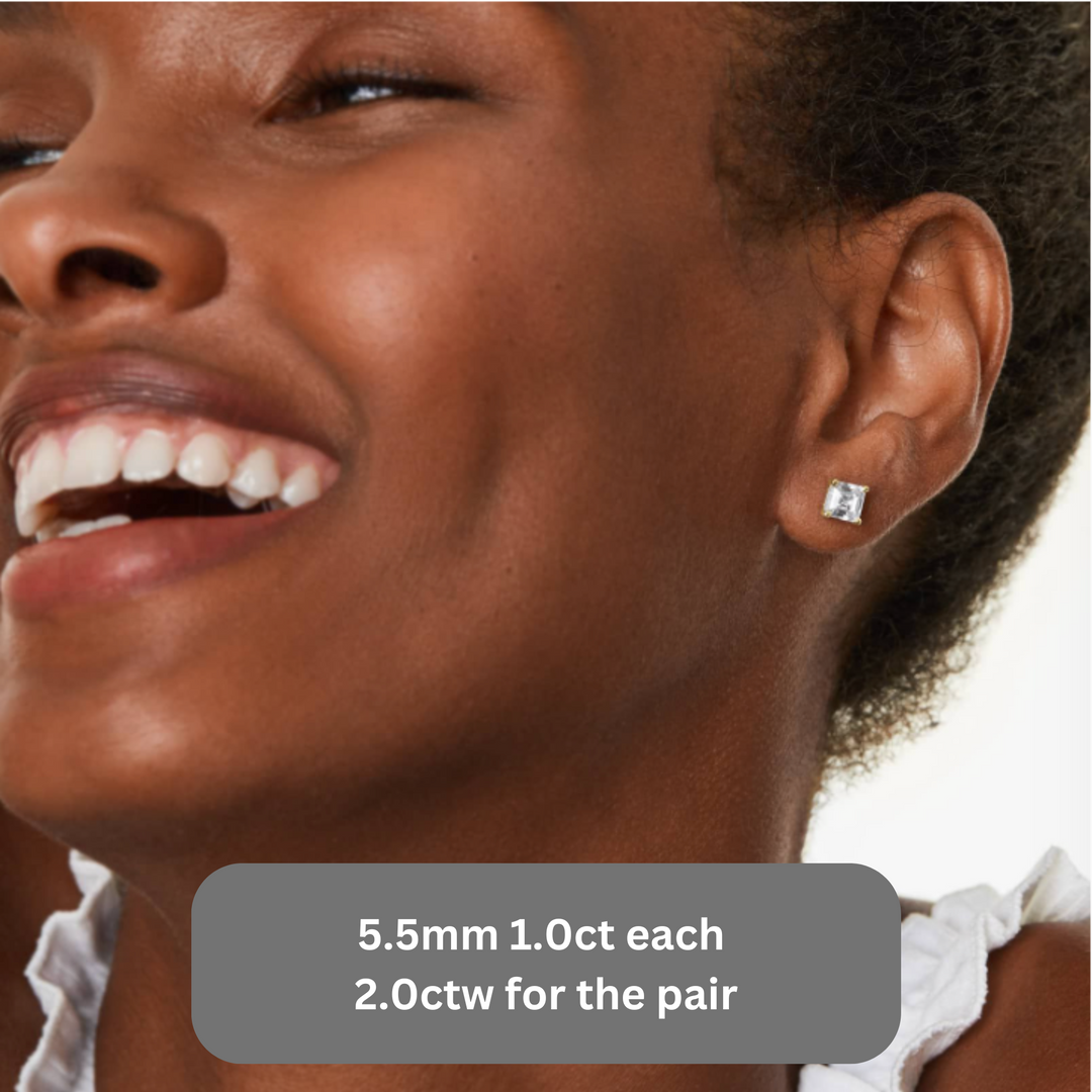 14K Gold Asscher Cut Lab Grown Diamond Stud Earrings | .50 to 4.0 CTW, Rare Earth Jewelry