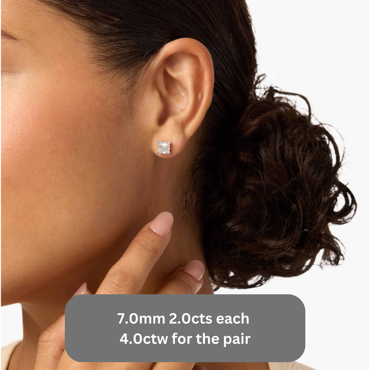 14K Gold Asscher Cut Lab Grown Diamond Stud Earrings | .50 to 4.0 CTW, Rare Earth Jewelry
