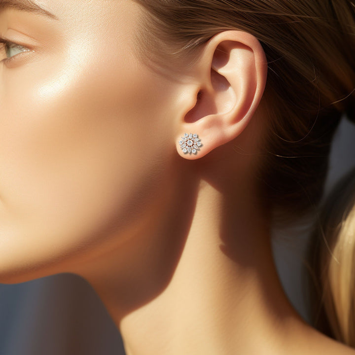 14K Diamond Snowflake Earrings 1CTW Lab Grown or Natural Diamond Studs, Rare Earth Jewelry