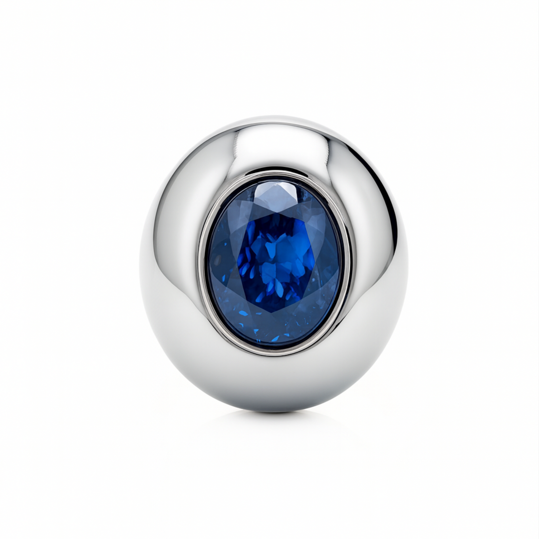 Large Oval Blue Sapphire Dome Ring in White Gold, Sapphire Statement Ring,  Oversized Chunky Bezel Set Cocktail Ring in Gold or Platinum | Rare Earth Jewelry