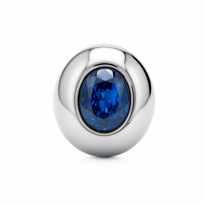 Large Oval Blue Sapphire Dome Ring in White Gold, Sapphire Statement Ring,  Oversized Chunky Bezel Set Cocktail Ring in Gold or Platinum | Rare Earth Jewelry