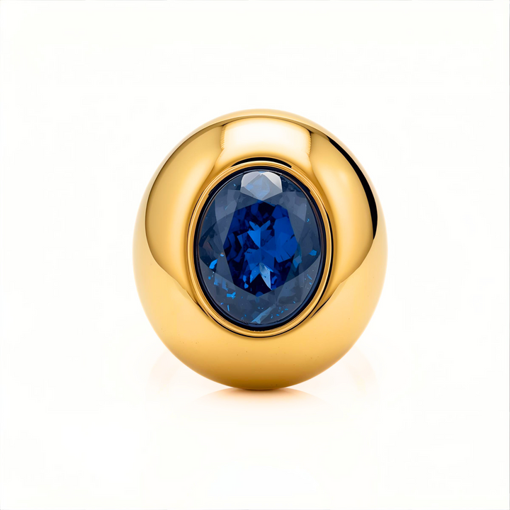 Large Oval Blue Sapphire Dome Ring, Bezel Set Sapphire Ring,  Modern Statement Ring, Oversized Chunky Cocktail Ring in Gold or Platinum | Rare Earth Jewelry