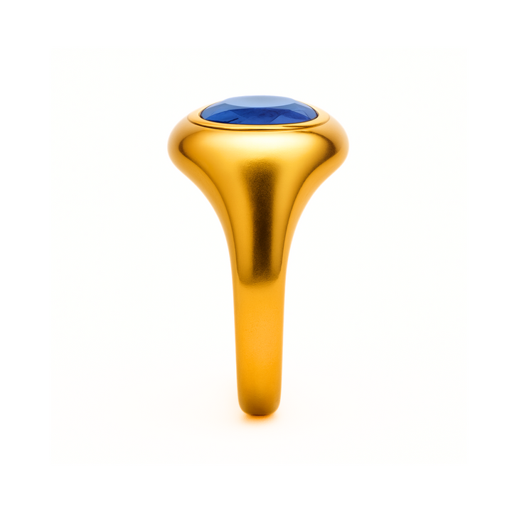 Large Oval Blue Sapphire Dome Ring viewed from the Side, Bezel Set Sapphire Ring,  Modern Statement Ring, Oversized Chunky Sapphire Cocktail Ring in Gold or Platinum | Rare Earth Jewelry