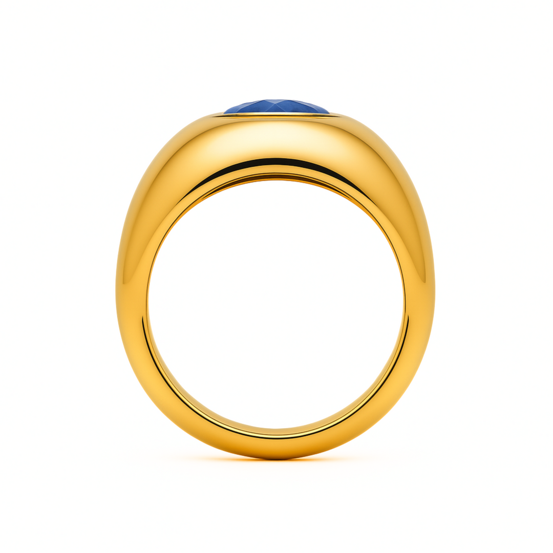 Large Oval Blue Sapphire Dome Ring Thru View | Rare Earth Jewelry