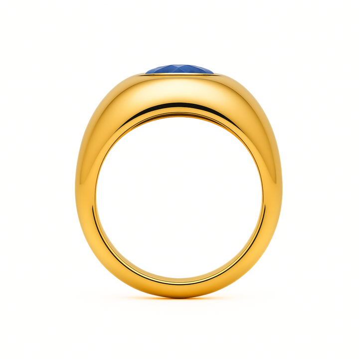 Large Oval Blue Sapphire Dome Ring Thru View | Rare Earth Jewelry