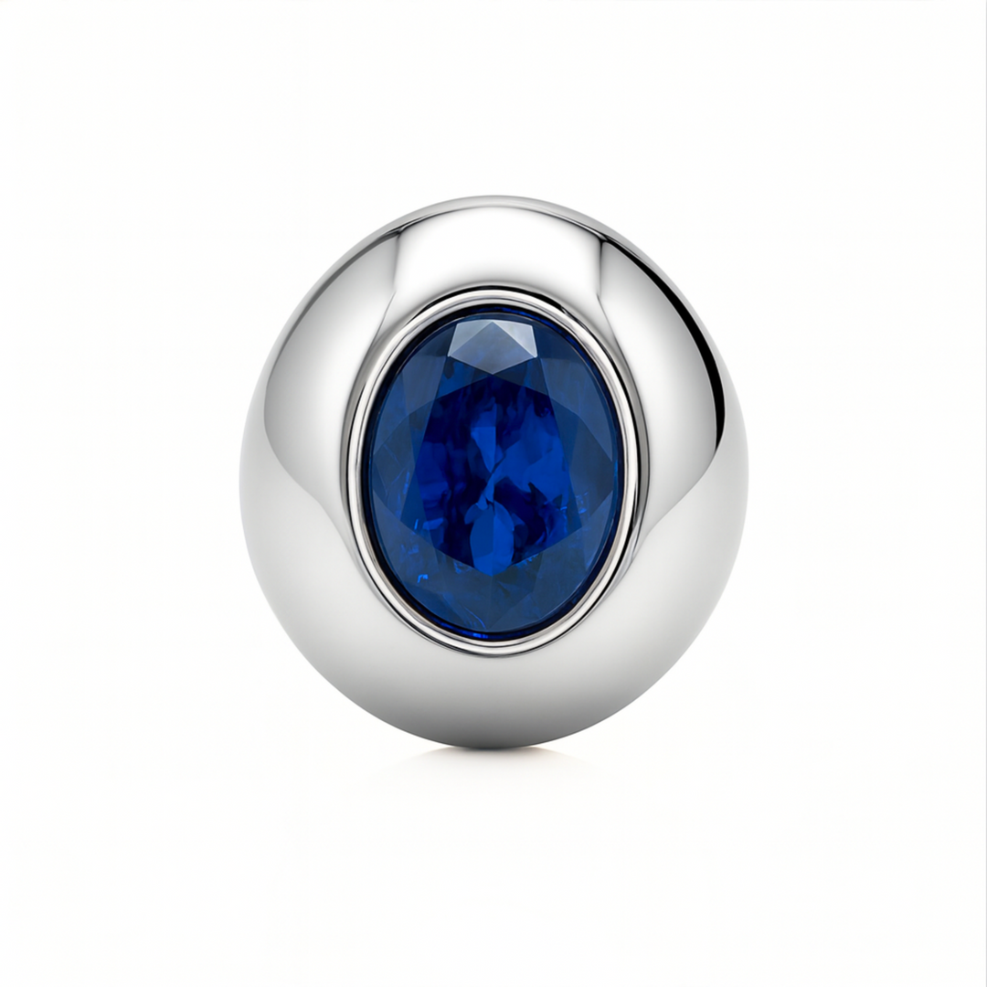 Large Oval Blue Sapphire Dome Ring in White Gold, Bezel Set Sapphire Ring,  Sapphire Statement Ring, Oversized Chunky Cocktail Ring in Gold or Platinum | Rare Earth Jewelry
