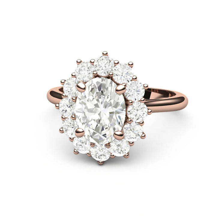 Oval Moissanite Engagement Ring | Vintage Halo Forever One Moissanite, Rare Earth Jewelry