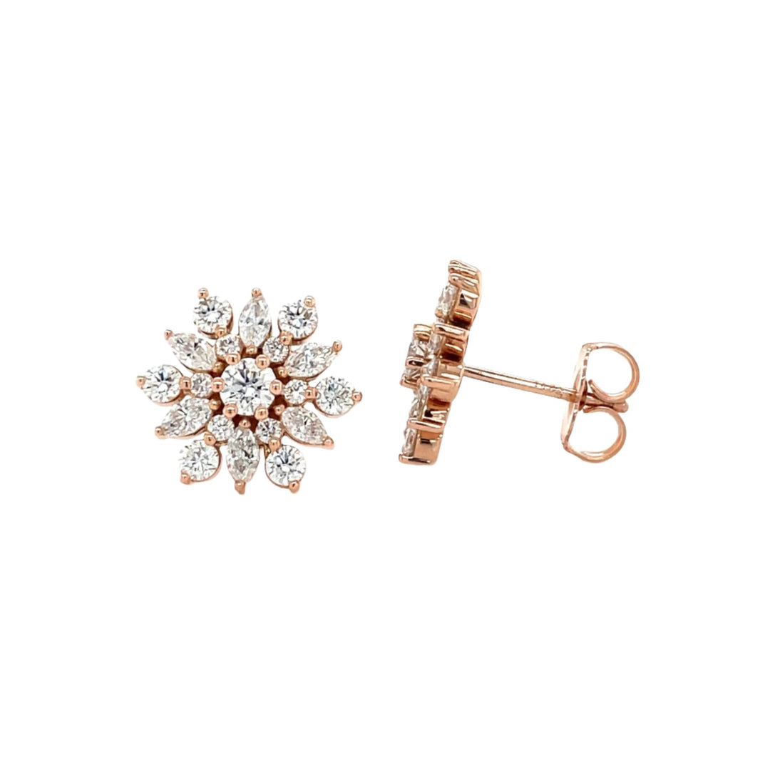 14K Diamond Snowflake Earrings 1CTW Lab Grown or Natural Diamond Studs, Rare Earth Jewelry