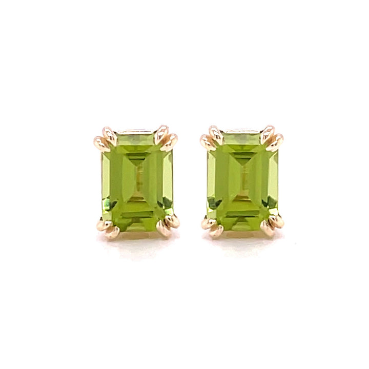 14K Gold Peridot Stud Earrings | Emerald Cut Peridot with Double Prongs | August Birthstone, Rare Earth Jewelry