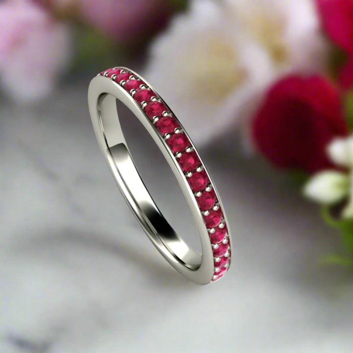 Natural Ruby Ring or Wedding Band, July Birthstone Ring or Push Present, Gold or Platinum Stacking Ring | Rare Earth Jewelry