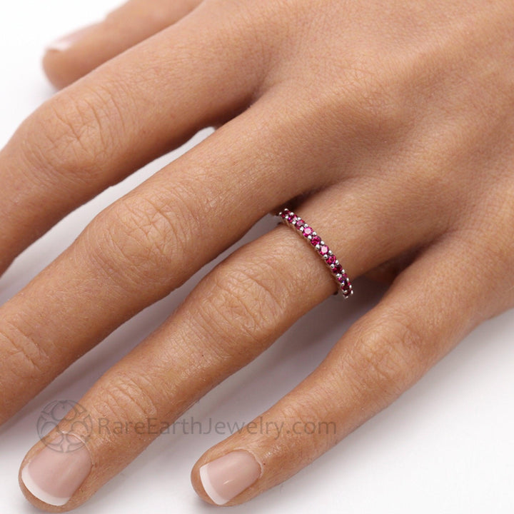 Natural Ruby Ring, 2mm Ruby Band on the Hand, July Birthday Gift or Push Present, Real Ruby Wedding Ring | Rare Earth Jewelry