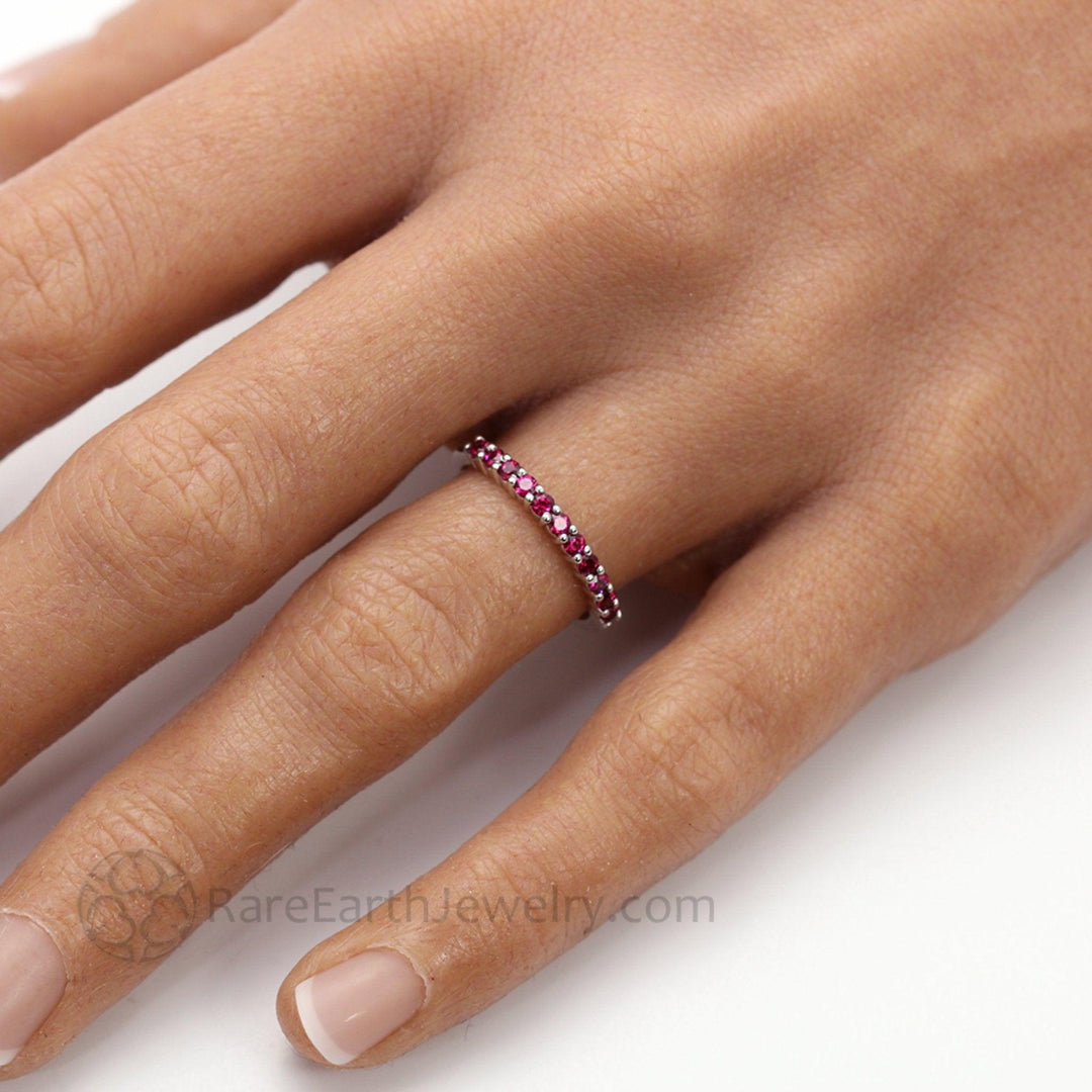Natural Ruby Ring, Ruby Anniversary Band on the Hand, July Birthstone Ring in Gold or Platinum | Rare Earth Jewelry
