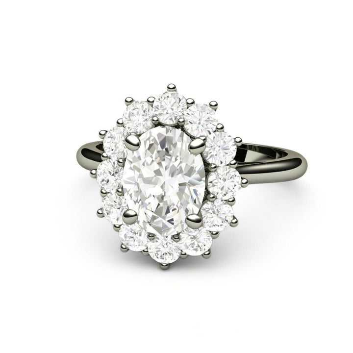 Oval Moissanite Engagement Ring | Vintage Halo Forever One Moissanite, Rare Earth Jewelry