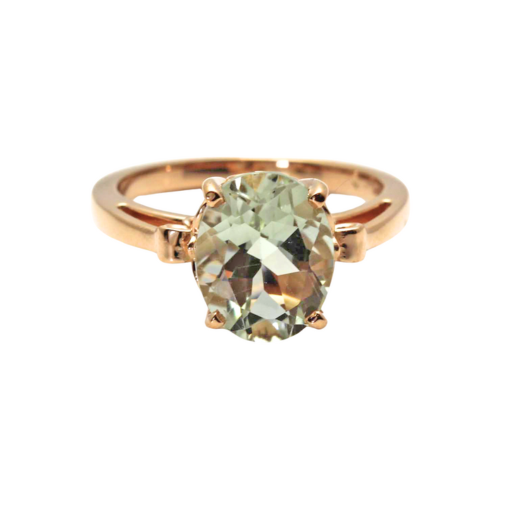 Oval Cut Green Amethyst Ring | Light Green Gemstone in Fleur de Lis Solitaire Design, Rare Earth Jewelry