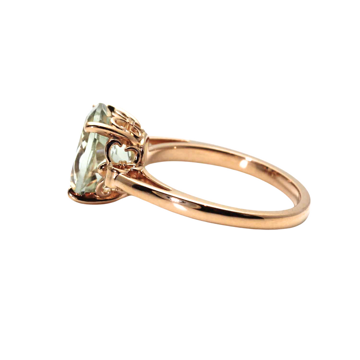 Oval Cut Green Amethyst Ring | Light Green Gemstone in Fleur de Lis Solitaire Design, Rare Earth Jewelry