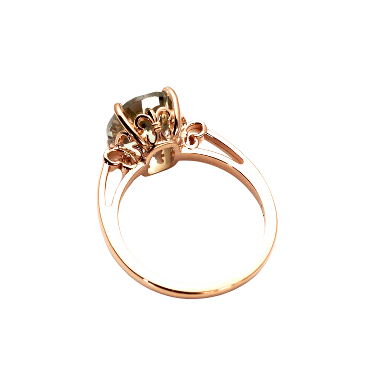 Oval Cut Green Amethyst Ring | Light Green Gemstone in Fleur de Lis Solitaire Design, Rare Earth Jewelry