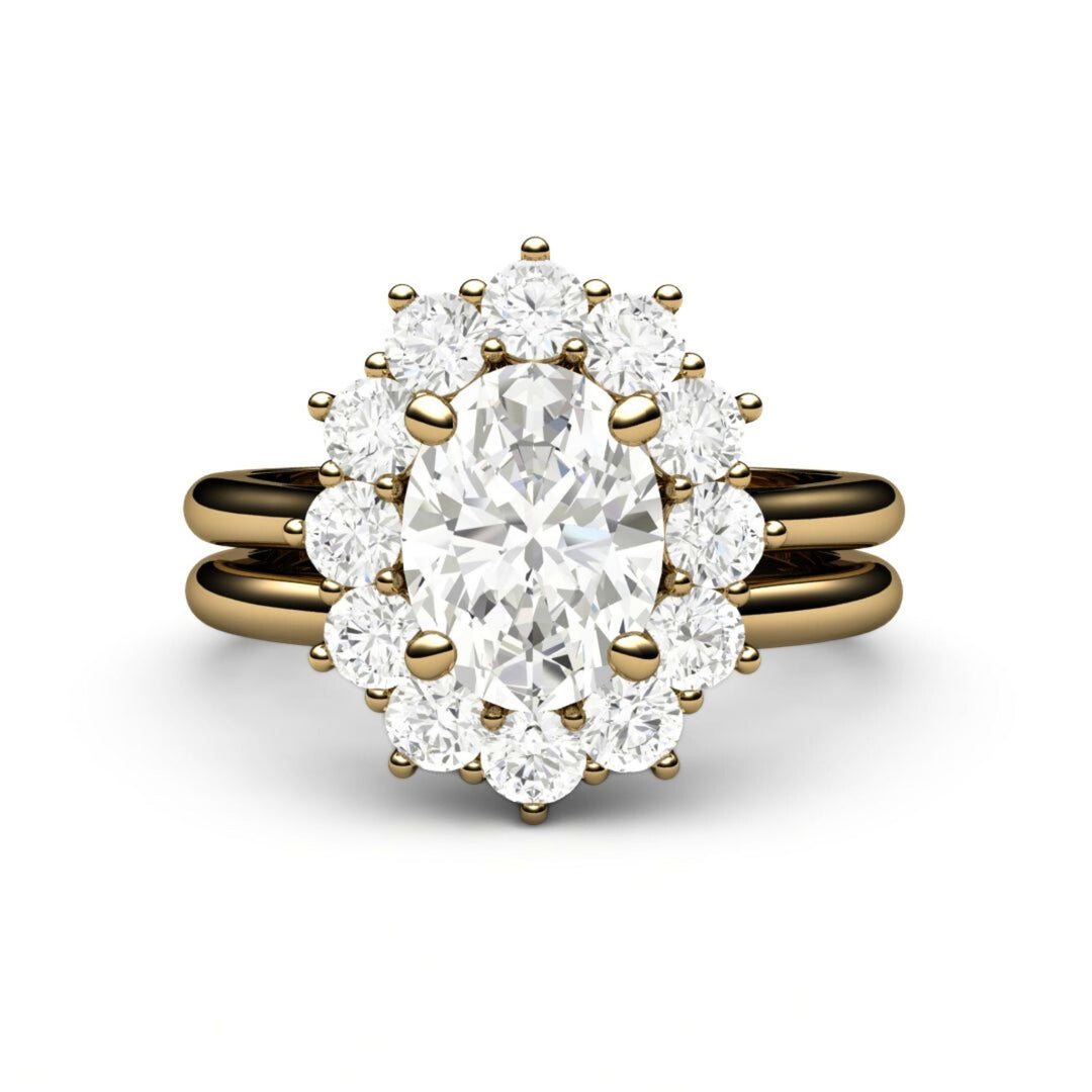 Oval Moissanite Engagement Ring | Vintage Halo Forever One Moissanite, Rare Earth Jewelry