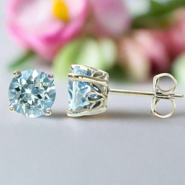 Natural Aquamarine Stud Earrings | 14K Gold, Rare Earth Jewelry