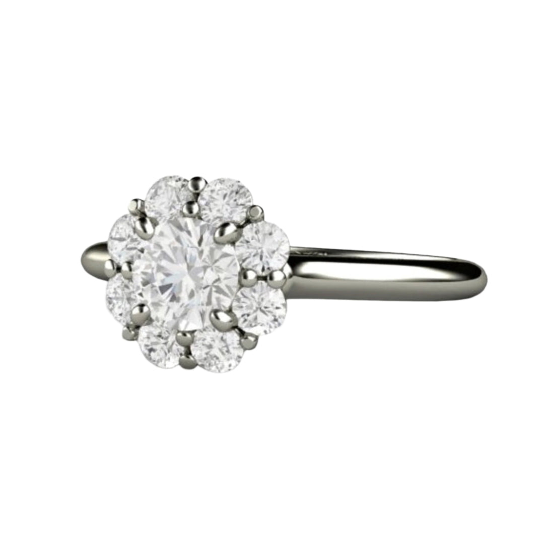 Vintage Inspired Diamond Engagement Ring, Floral Style Cluster Halo in 14K, 18K Gold or Platinum | Rare Earth Jewelry