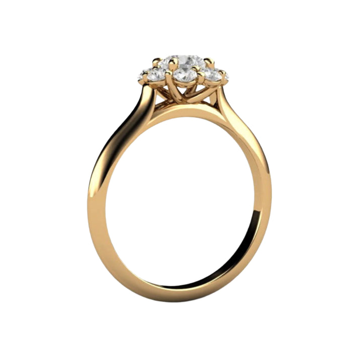 Round Diamond Engagement Ring, Flower Shaped Cluster Halo in Yellow Gold | Rare Earth Jewelry