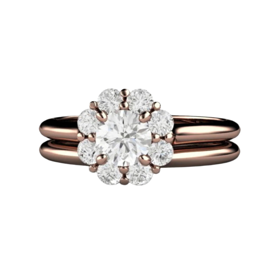 Flower Shaped Diamond Engagement Ring, Vintage Style Bridal Set in Rose Gold | Rare Earth Jewelry