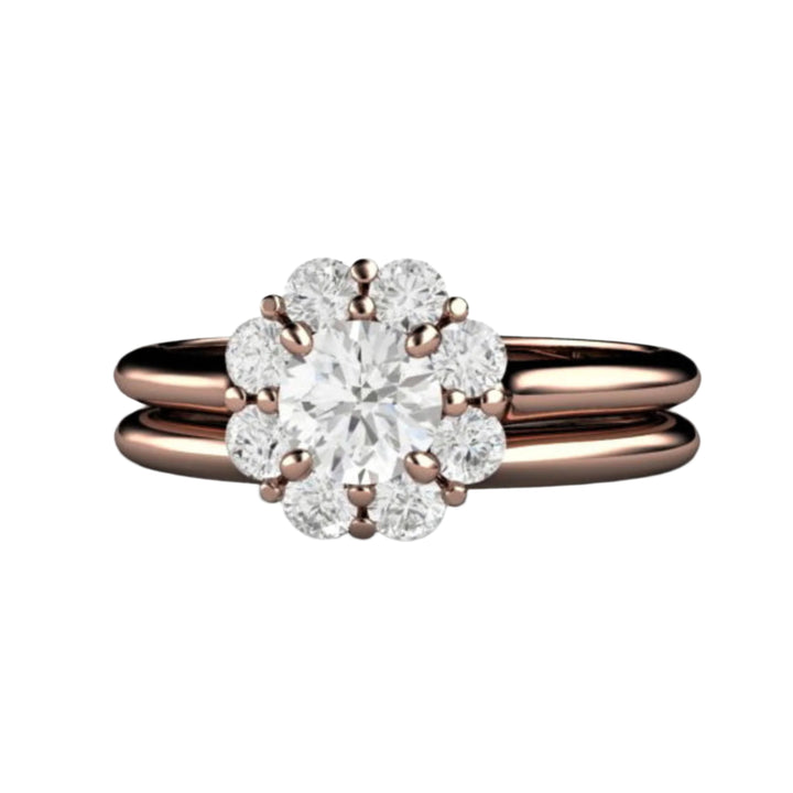 Flower Shaped Diamond Engagement Ring, Vintage Style Bridal Set in Rose Gold | Rare Earth Jewelry