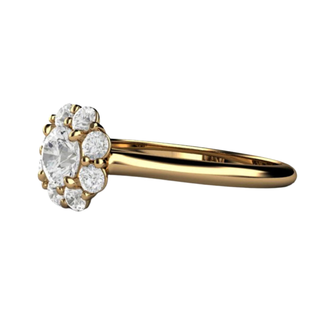 Flower Shaped Diamond Engagement Ring with .50ct GIA Certified Natural Diamond in 14K or 18K Yellow Gold | Rare Earth Jewelry