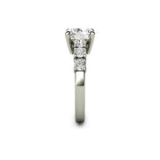 Side view of a round solitaire engagement ring.