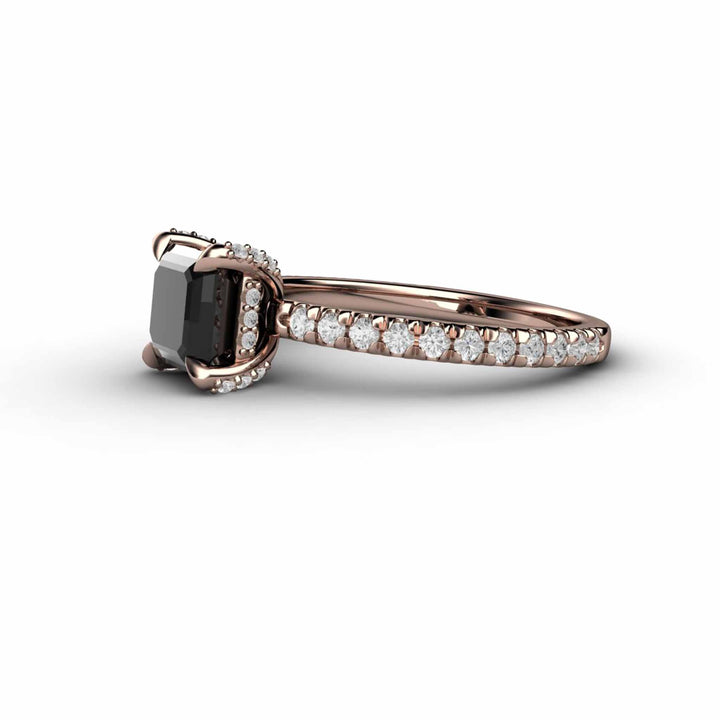 Princess Cut Black Diamond Engagement Ring | Solitaire with Pave Accents, Rare Earth Jewelry