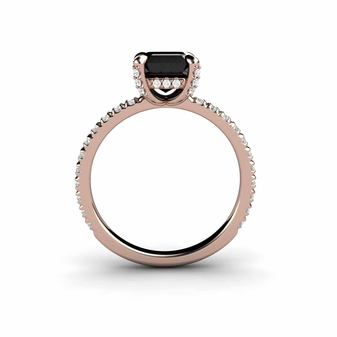 Princess Cut Black Diamond Engagement Ring | Solitaire with Pave Accents, Rare Earth Jewelry