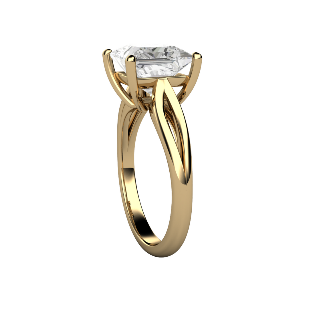 Side View of Square Moissanite Engagement Ring, 3 Carat Princess Cut Forever One Moissanite Solitaire with Split Shank Design | Rare Earth Jewelry