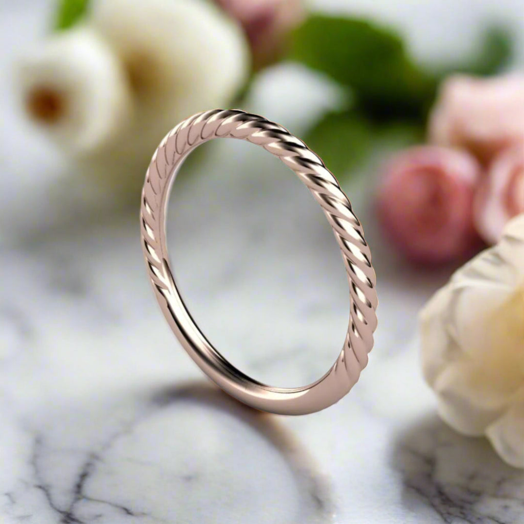 A thin twisted rose gold ring, rope style band in 14K or 18K Gold, unique wedding ring or stackable band | Rare Earth Jewelry