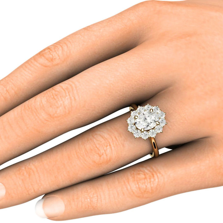 Oval Moissanite Engagement Ring | Vintage Halo Forever One Moissanite, Rare Earth Jewelry