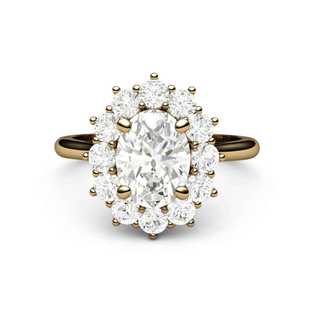 Oval Moissanite Engagement Ring | Vintage Halo Forever One Moissanite, Rare Earth Jewelry