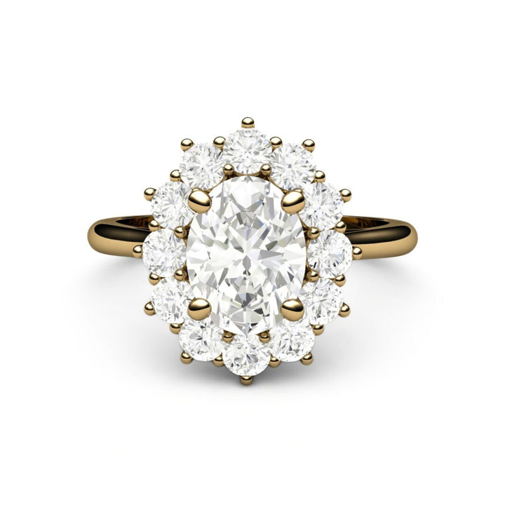 Oval Moissanite Engagement Ring | Vintage Halo Forever One Moissanite, Rare Earth Jewelry