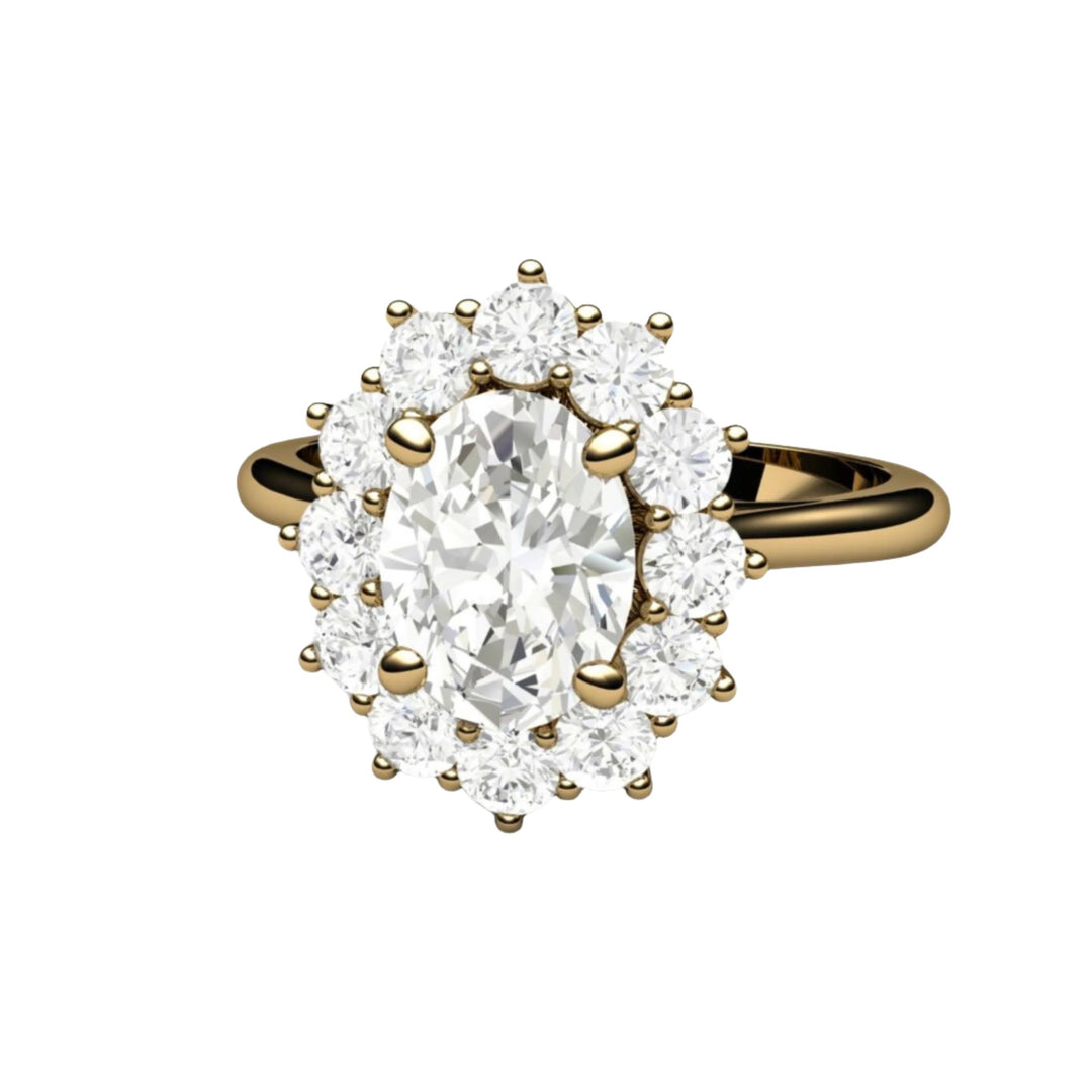Oval Moissanite Engagement Ring | Vintage Halo Forever One Moissanite, Rare Earth Jewelry